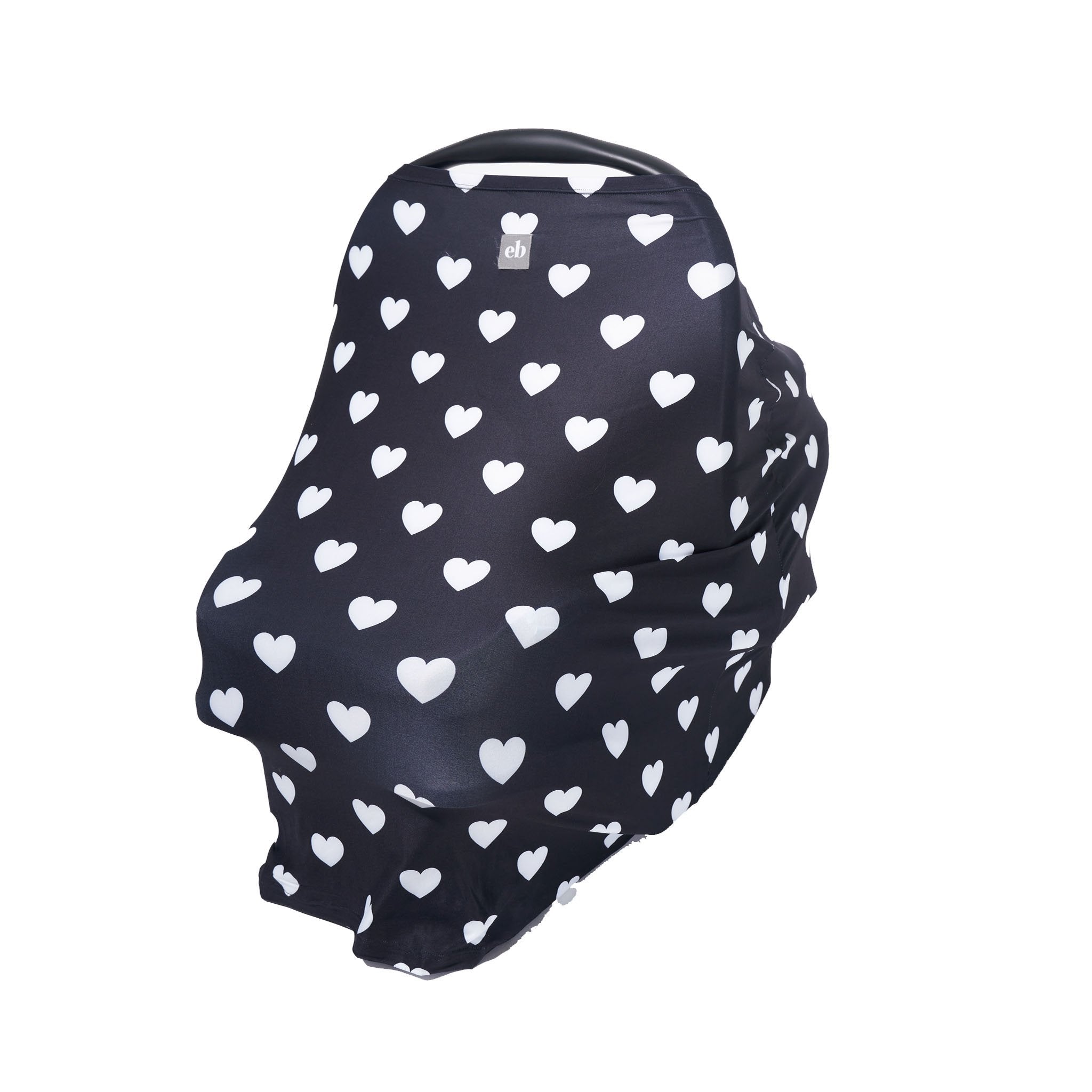 Breathable Nursing Cover | Travel Essential Shopping Cart Cover | Multi-Use Breastfeeding Cover | Functional High Chair Cover | Infinity Scarf | Black and White Heart Print - EliteBaby