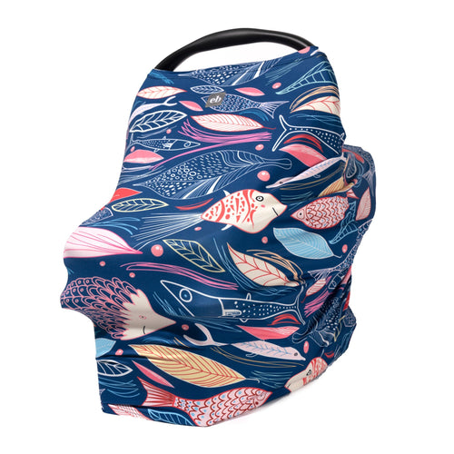 Breathable Nursing Cover | Travel Essential Shopping Cart Cover | Multi-Use Breastfeeding Cover | Functional High Chair Cover | Infinity Scarf | Multi-Color Under the Sea Fish Print - EliteBaby