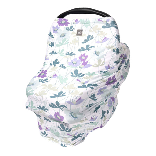 Breathable Nursing Cover | Travel Essential Shopping Cart Cover | Multi-Use Breastfeeding Cover | Functional High Chair Cover | Infinity Scarf | Blue and Purple Floral - EliteBaby