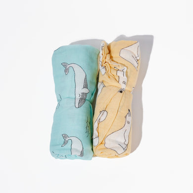 2-Pack Baby Swaddle | Swaddle Blanket | Sleep Sack | Burp Cloth | Newborn Swaddles | Muslin Swaddle Blanket | Whale and Polar Bear - EliteBaby