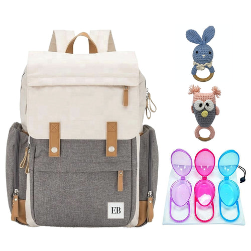 Baby Diaper Bag Backpack | Pacifier Holder Case | 2 Baby Teether Rattle Combo - EliteBaby