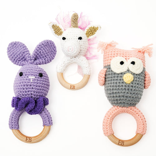 Crochet Baby Rattler | Baby Teether Set – Cuddly Friends - 3 Pack - EliteBaby